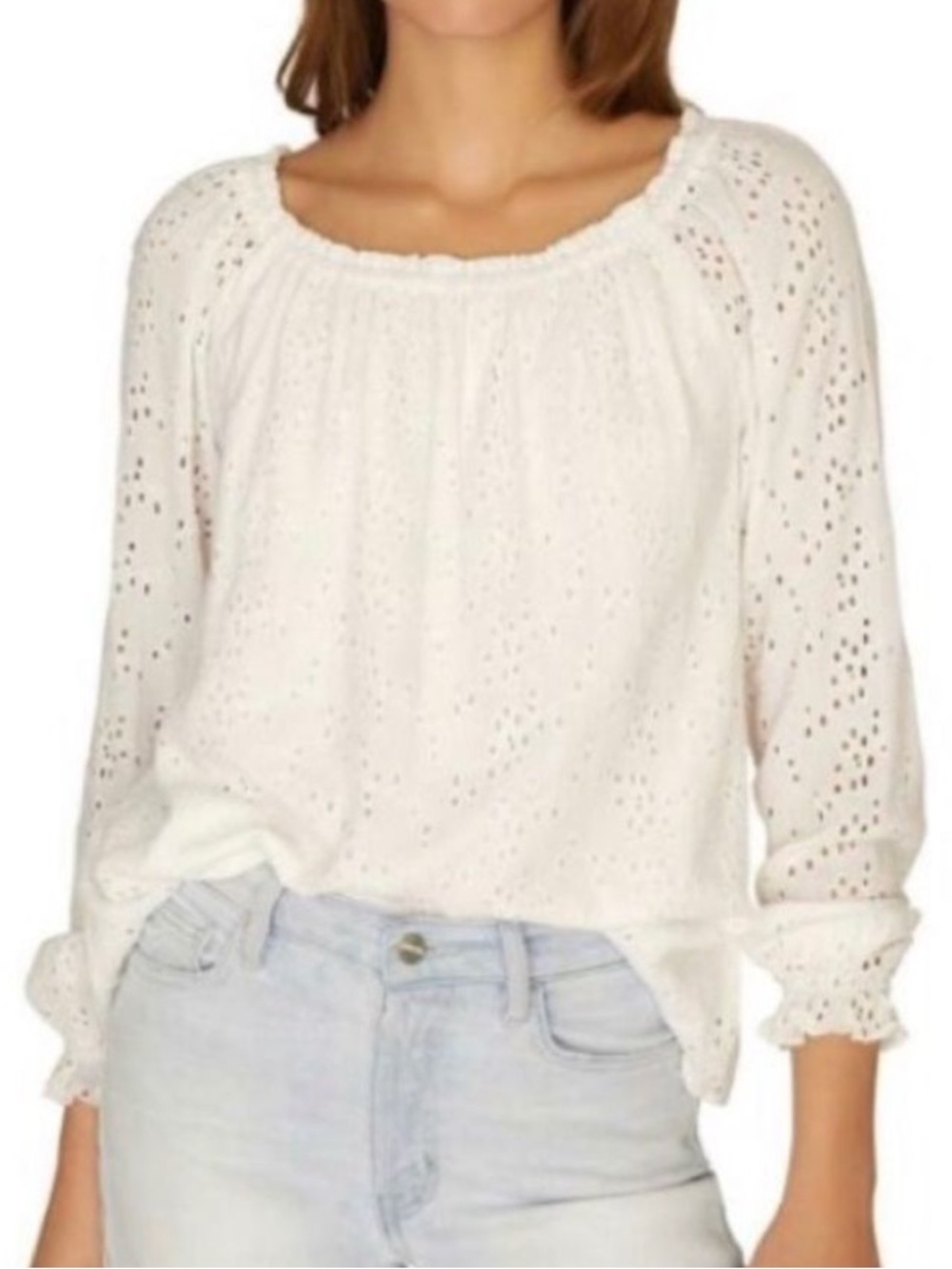 SANCTUARY White Eyelet Oversized Peasant Top